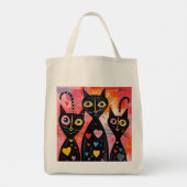 Tote Bag Cat Love Red Hearts  (Achterkant)