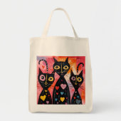 Tote Bag Cat Love Red Hearts  (Voorkant)
