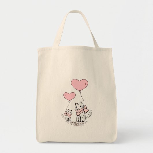 Tote Bag Cat Pink Hearts  (Voorkant)