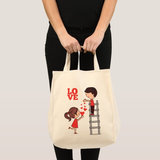 Tote Bag Couple Love Red Hearts  (Voorkant (product))