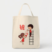 Tote Bag Couple Love Red Hearts  (Voorkant)