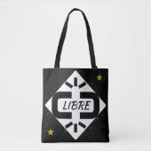 TOTE BAG Design "VRIJ" zwart-wit met sterren (Voorkant)