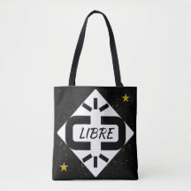 TOTE BAG Design "VRIJ" zwart-wit met sterren