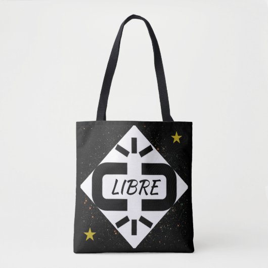 TOTE BAG Design "VRIJ" zwart-wit met sterren (Voorkant)