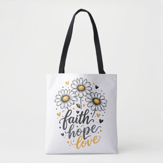 Tote Bag Faith, Hope, Love & Daisies (Voorkant)
