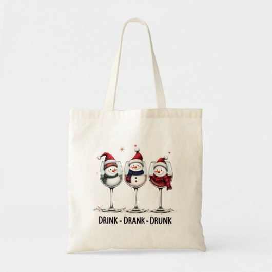 Tote Bag | Grappige Kerst Sneeuwman Wijn Glas (Voorkant)