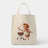 Tote Bag Lady Cooking Love Red Hearts  (Achterkant)