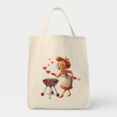 Tote Bag Lady Cooking Love Red Hearts  (Voorkant)