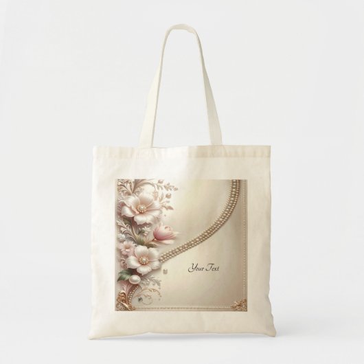 Tote Bag met Bloem- en Parelversieringen (Voorkant)