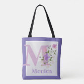 Tote Bag met eerste initiaal plus naam met bloemen (Achterkant)