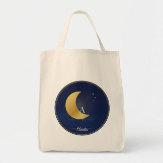 Tote Bag met Eigen Monogram, Navy Gouden Halve Maa