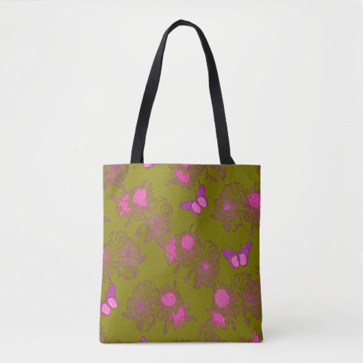Tote Bag met Heet Roze Bloemmotief (Voorkant)