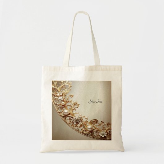 Tote Bag met Sierlijk Goud Motief (Voorkant)