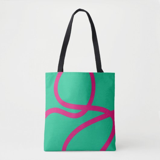 Tote Bag – Pink Lines on Green (Voorkant)
