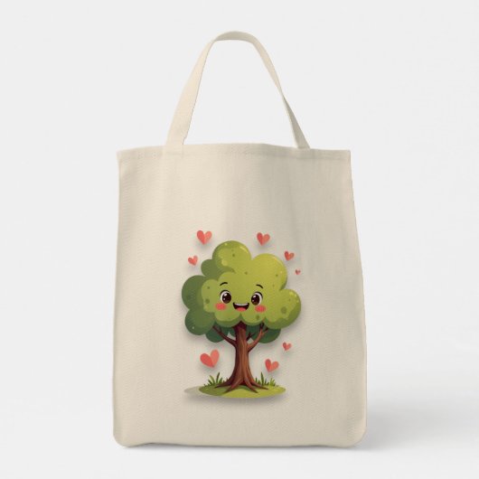 Tote Bag Tree Love Red Hearts  (Achterkant)