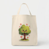 Tote Bag Tree Love Red Hearts  (Voorkant)