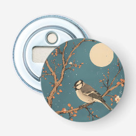 Tote bag - Vogeltje in het maanlicht op een bloeie Button Flesopener