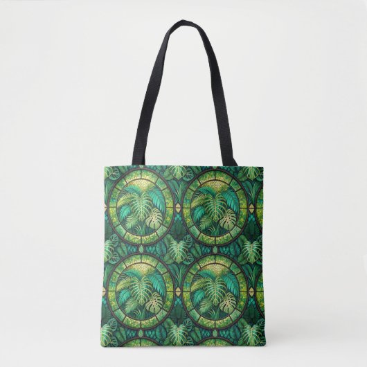 Tote bag with a vibrant green mandala design  (Voorkant)