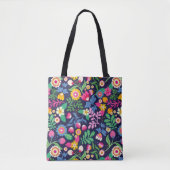 Tote Bag With Black Background Floral Design (Voorkant)