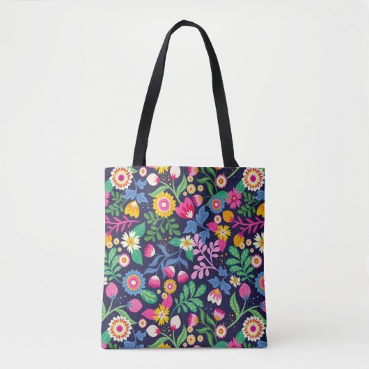 Tote Bag With Black Background Floral Design (Voorkant)