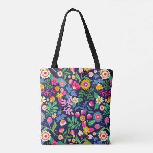 Tote Bag With Black Background Floral Design (Achterkant)