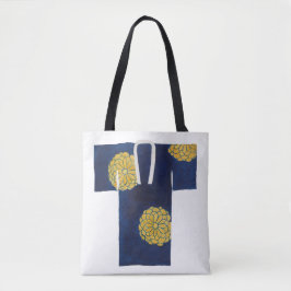 Tote bag with blue and gold nagajuban design