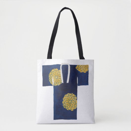 Tote bag with blue and gold nagajuban design (Voorkant)
