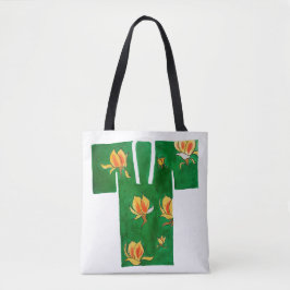 Tote bag with green and yellow nagajuban design