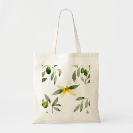 Tote bag with olives, leaves and blossom design