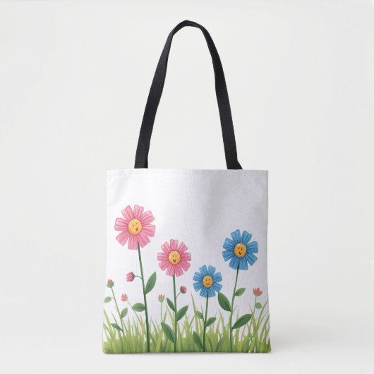 Tote -Flower Design with smiley face Tote Bag (Voorkant)