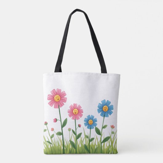 Tote -Flower Design with smiley face Tote Bag (Achterkant)