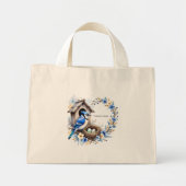 Tote Geai bleu sur nichoir – Illustration florale  Mini Tote Bag (Voorkant)