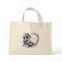 Tote Geai bleu sur nichoir – Illustration florale 