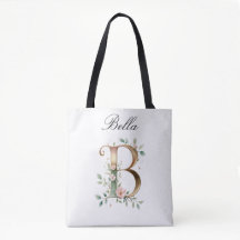 Tote met opdruk van gouden bloemenletter B