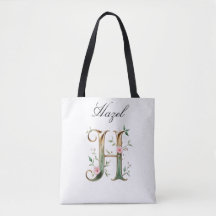 Tote met opdruk van gouden bloemletter H