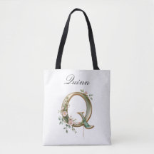 Tote met opdruk van gouden bloemletter Q