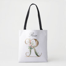 Tote met opdruk van gouden bloemletter R
