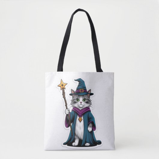 Tote Mini tovenaar kat met magische staf Bag (Voorkant)