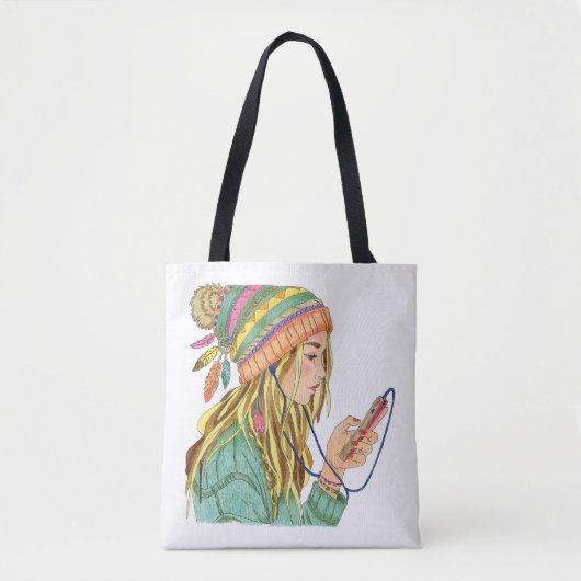 Tote Tas Boho Hoed Meisje (Voorkant)