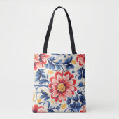 Tote tas met levendig bloemmotief met rood (Voorkant)