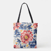 Tote tas met levendig bloemmotief met rood (Achterkant)