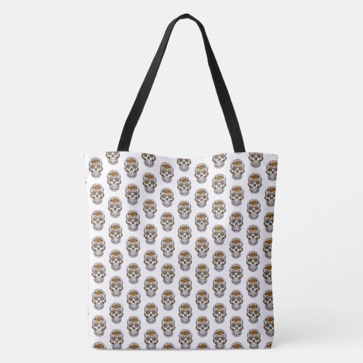 Tote tas voor dames met bloemen schedel patroon (Achterkant)
