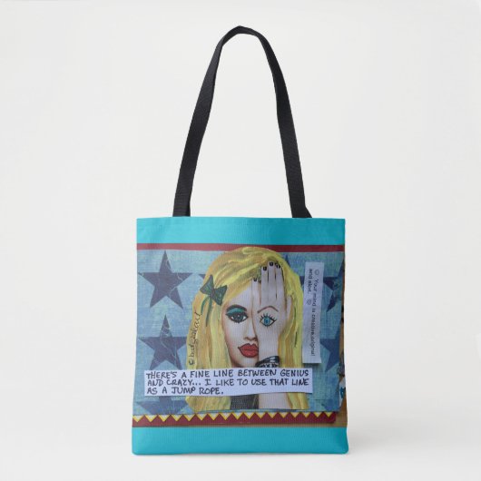 TOTEBAG-THERES A THIN LINE TUSSEN GENIUS EN CRAZ TOTE BAG (Voorkant)