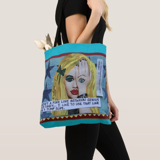 TOTEBAG-THERES A THIN LINE TUSSEN GENIUS EN CRAZ TOTE BAG (Dichtbij)