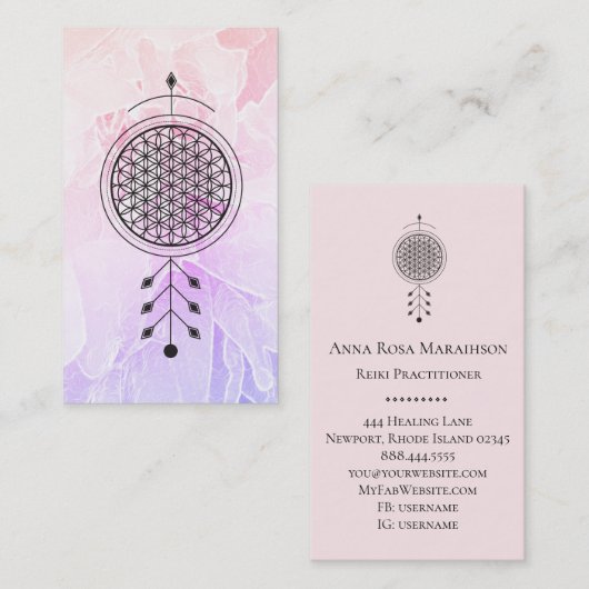 *~* Totem Flower of Life Pastel Floral Reiki Yoga Visitekaartje (Voorkant / Achterkant)