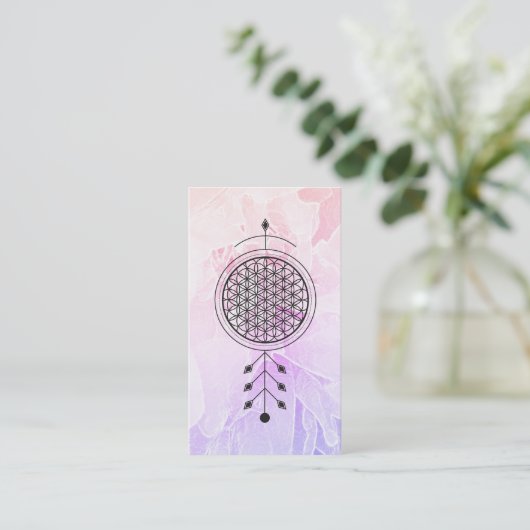 *~* Totem Flower of Life Pastel Floral Reiki Yoga Visitekaartje (Staand voorkant)