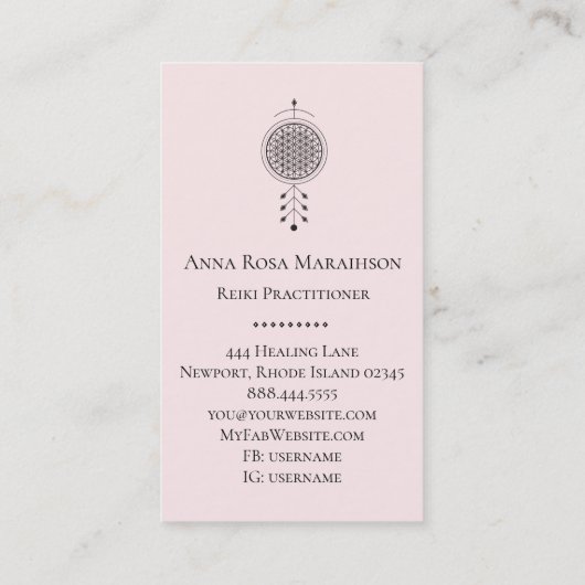 *~* Totem Flower of Life Pastel Floral Reiki Yoga Visitekaartje (Achterkant)