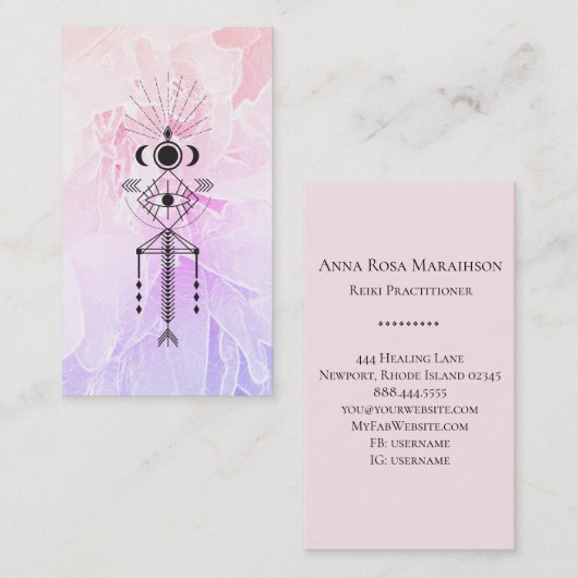 ** Totem Oog Maan Bloemen Astrologie Reiki Yoga Visitekaartje (Voorkant / Achterkant)