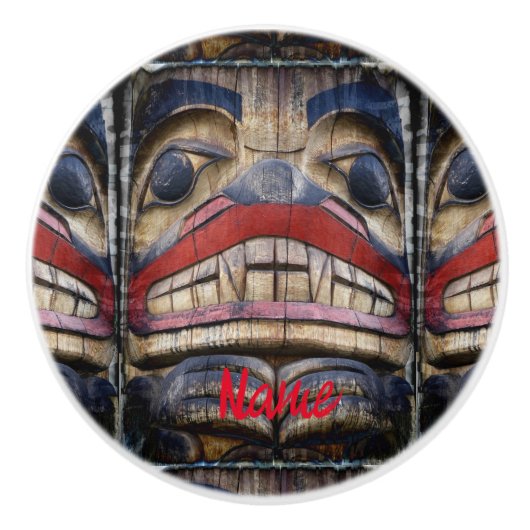 Totem Pole Face Thunder_Cove Keramische Knop (Voorkant)