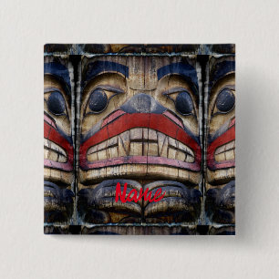 Totem Pole Face Thunder_Cove Vierkante Button 5,1 Cm